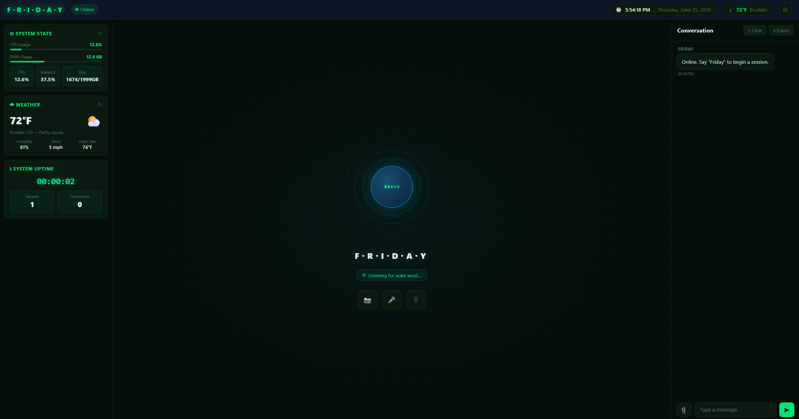 Friday dashboard GUI